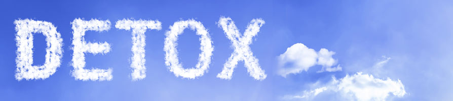 Detox spelled in the sky with clouds