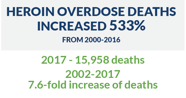 heroin overdose deaths in America increased 533 percent from 2000-2016