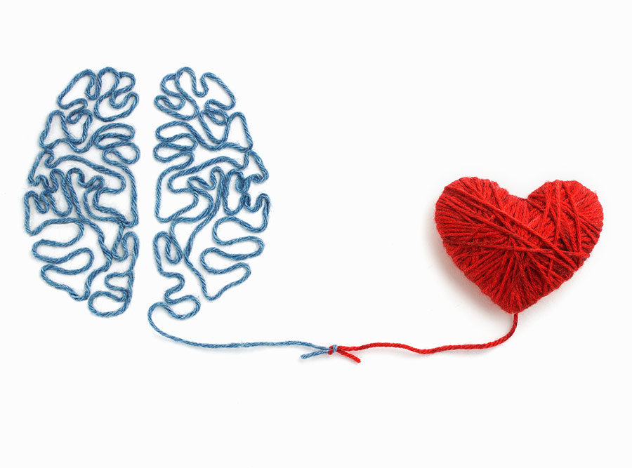 connected brain and heart made of string