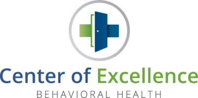 Green and blue logo for Center of Excellence for Behavioral Health