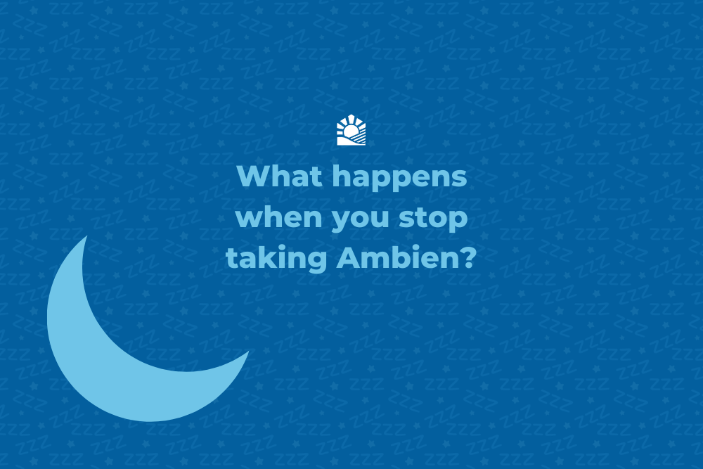 A banner banner with the moon and phrase 'what happens when you stop taking ambien?' and the Beach House logo in white.