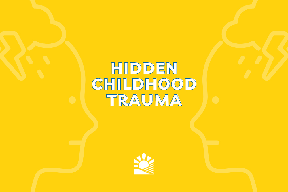 A yellow graphic with the phrase 'Hidden childhood trauma' and the Beach House logo in white.