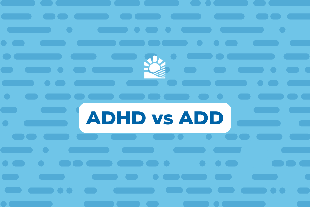 A blue banner with the phrase 'ADHD vs ADD' and the Beach House logo in white.