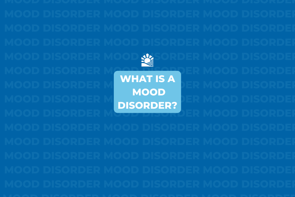 A blue banner with the phrase 'What is a mood disorder?' and the Beach House logo in white.
