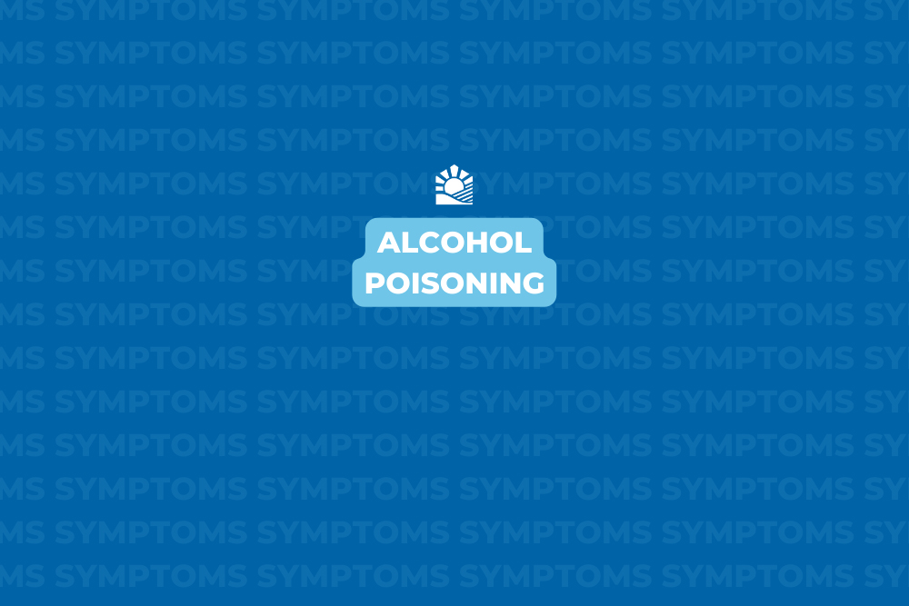 A blue banner with the phrase 'alcohol poisoning' and the Beach House logo in white.