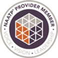 Brown and orange NAATP member badge