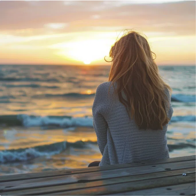 woman staring at ocean