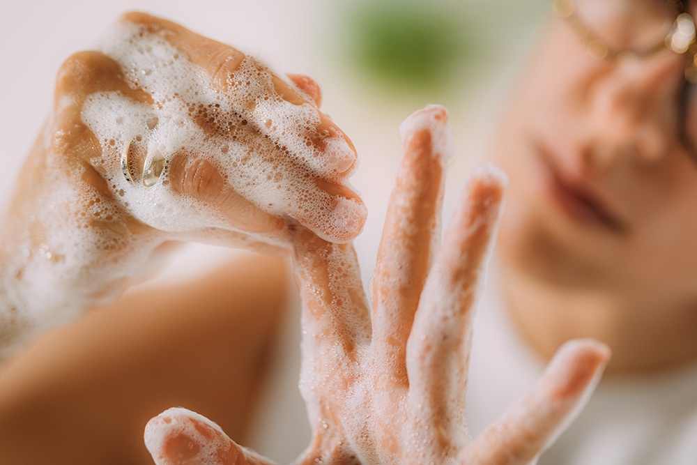 close up of hand washing